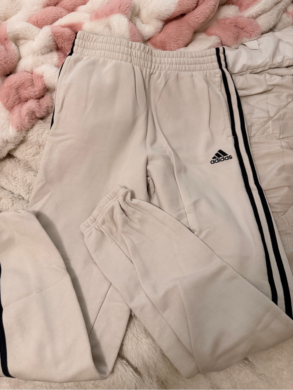 adidas Cream Joggers with Black Side Stripes